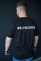 Крута чоловіча футболка Balenciaga чорного кольору з надписом Баленсіага. Футболка на літо чоловіча