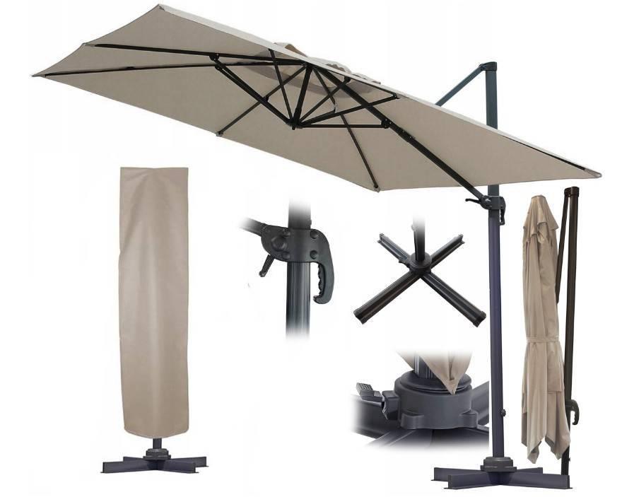 Парасолька садова складана Carruzzo Roma l43d з нахилом 420 х 260 см з водонепроникним чохлом Бежевий, фото 1