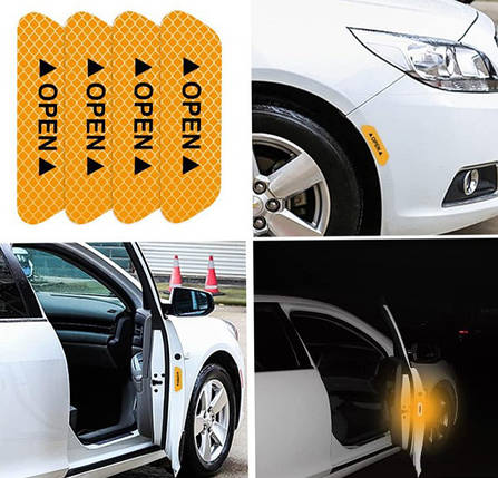 Светоотражающие наклейки для автомобиля, Yellow. Наклейка на дверь машины 4 шт., фото 3