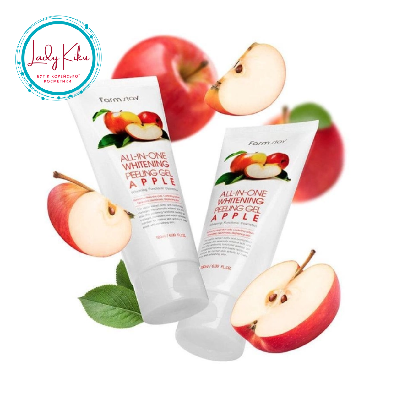 Освітлюючий пілінг-гель з екстрактом яблука FarmStay All-In-One Whitening Peeling Gel Apple, 180ml