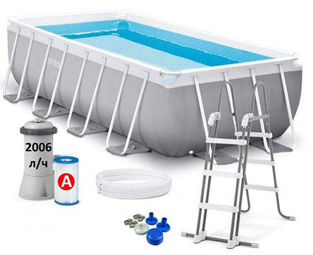 Басейн каркасний Intex 26790 розмір 400x200x122см, об'єм 8418л (картриджний фільтр-насос, драбина), фото 1