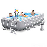 Басейн каркасний прямокутний (400*200*122см, 8418л, фільтр, сходи) Intex 26790 Сірий, фото 2