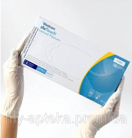 Рукавички нітрилові білі Medicom SafeTouch Platinum White 100 штук