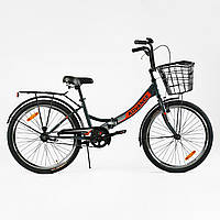 Велосипед складний Corso 24`` Advance одношвидкісний, складна сталева рама 14``, корзина, багажник