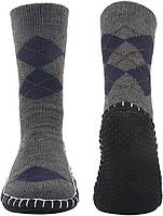 Мужские трикотажные нескользящие домашние тапочки-носки с рисунком дышащие серый полиэстер рр 40-42 (l~26 см)