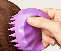 Силіконова щітка для миття волосся колір двох фіолетовий. Масажер щітки для голови. Щітка-шабер, фото 7