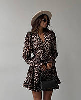 Женское леопардовое платье с воланами софт 42-46