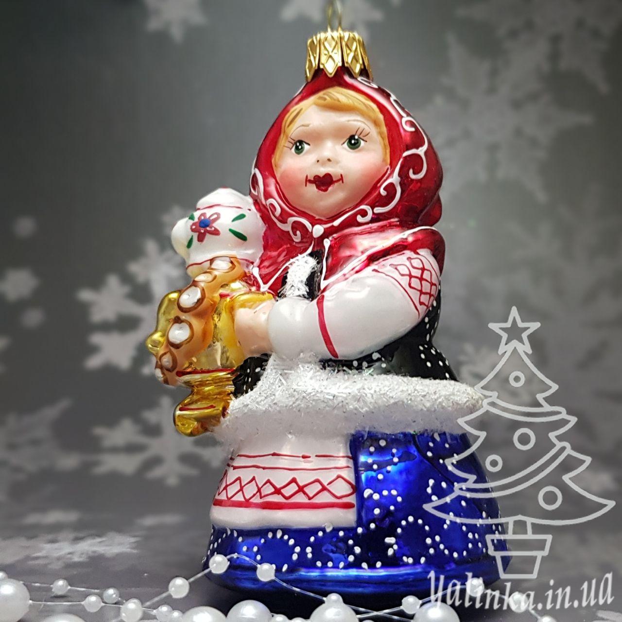 Скляна ялинкова іграшка Дівчинка із самоваром Snegka Poland 10 см підходить до колекції Irena.