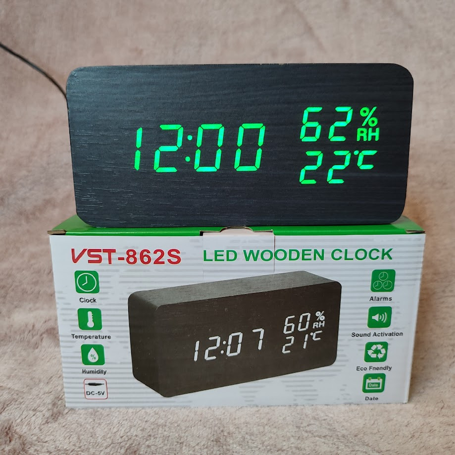Електронний настільний годинник VST 862S-4 з зеленим підсвічуванням