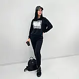 Весняний спортивний костюм білий світшот і чорні штани з кишеням, фото 3