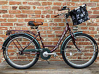 Велосипед дорожній Royal 26 Galicia класичний жіночий з кошиком 2024 бордовий