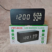 Електронний настільний годинник VST 862S-6 чорний корпус з білим підсвічуванням
