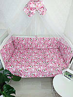 Постільний набір у дитяче ліжечко (8 предметів) Premium "Ведмедики в літаках" рожевий