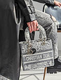 Сумка жіноча Christian Діор Lady світло-сірий тигр текстиль на двох коротких ручках Dior люкс якість, фото 6