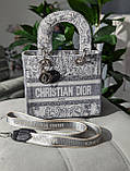 Сумка жіноча Christian Діор Lady світло-сірий тигр текстиль на двох коротких ручках Dior люкс якість, фото 5