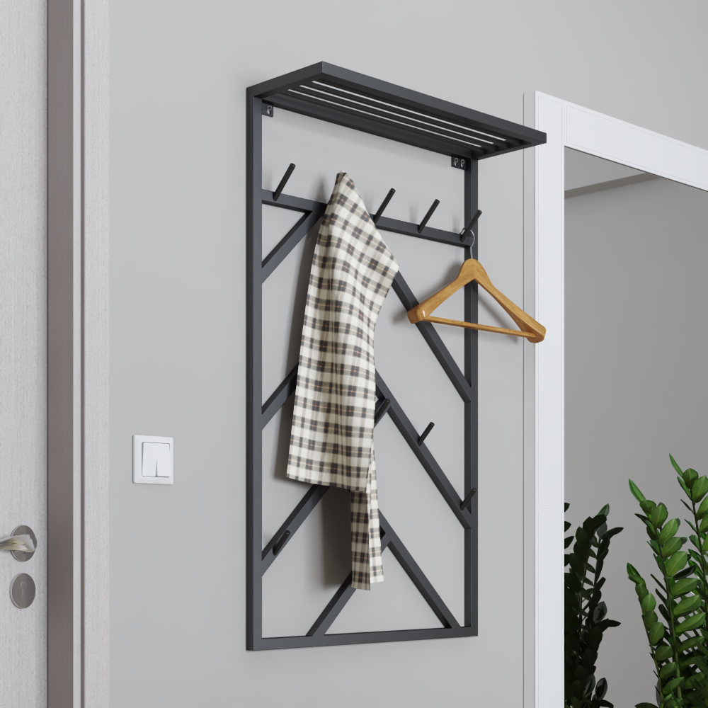 Вішалка для одягу настінна з металу, порошкове фарбування, 600x200mm, H=1000mm (профільна труба: 20x20x1,2mm), фото 1