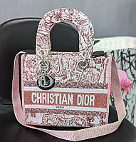 Сумка жіноча Christian Діор Lady розовий тигр текстиль на двох коротких ручках Dior люкс якість