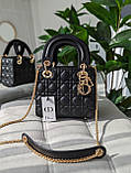 Сумка жіноча Christian Діор Lady міні чорний текстиль на двох коротких ручках Dior люкс якість, фото 5