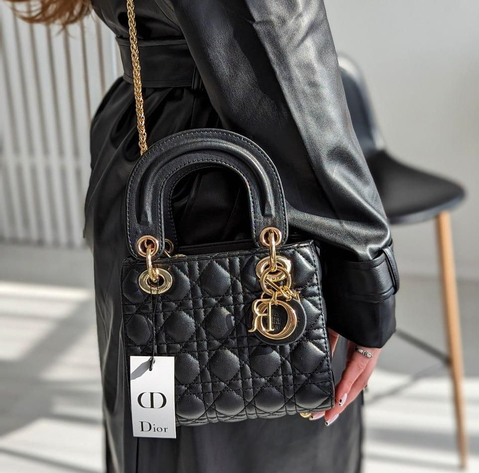 Сумка жіноча Christian Діор Lady міні чорний текстиль на двох коротких ручках Dior люкс якість