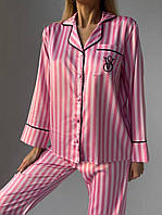 Женская шелковая пижама victoria's secret розовая в полоску, Женские шелковые пижамы виктории сикрет розовые XL