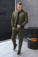 Комплект мужской замшевый бомбер+брюки, костюм весенний осенний хаки