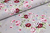 Декоративная ткань/ панама Цветы на сером 100х90 см