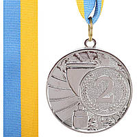 Медаль спортивная с лентой CUP Zelart C-6208 цвет серебряный kl