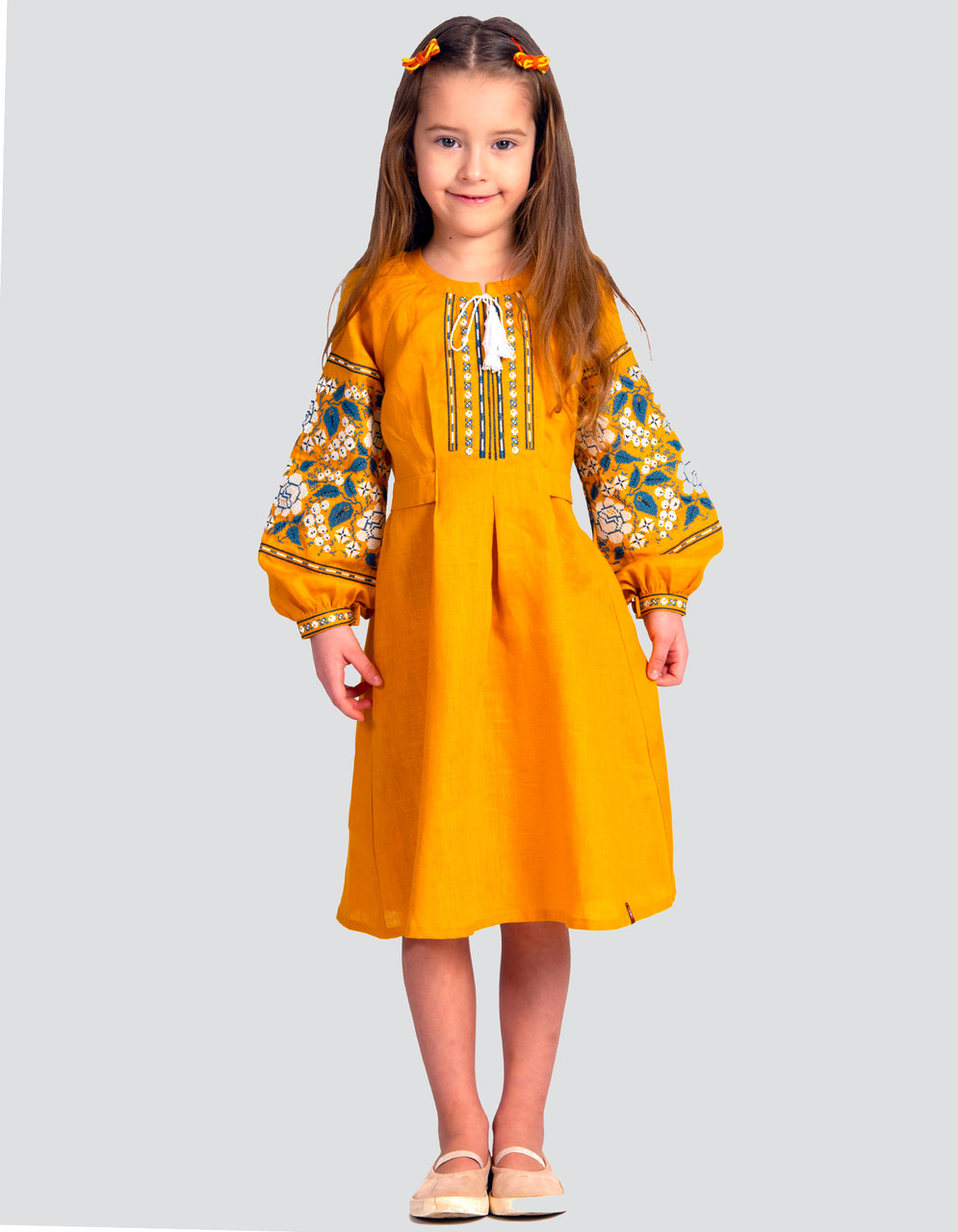 Дитяча сукня з натурального льону гірчичного кольору