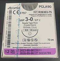 Хірургічний шовний матеріал Атрамат (ПГЛА90), що розсмоктується, фіолетовий, USP 3-0, колюча голка, 26мм