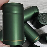 Термоусадочные колпачки на бутылку зеленые с золотистыми полосами - набор 10 штук (29 мм х 54 мм)