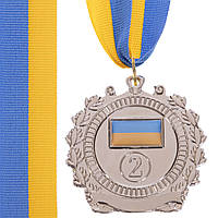 Медаль спортивная с лентой UKRAINE с украинской символикой Zelart C-3163 цвет серебряный hd