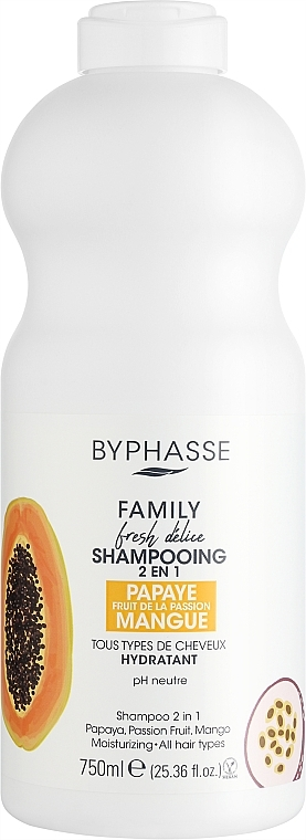 Шампунь для волосся з папаєю, маракуєю та манго 2в1 Byphasse Family Shampoo 750 мл ( оригінал Іспанія), фото 1