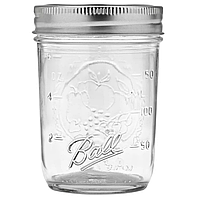 Банка Ball Mason Jar Made in USA 8oz (236мл) з кришкою, прозора з позначками