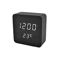 Годинник мережевий VST 872-6, температура та вологість, темне дерево з білим підсвічуванням (USB)