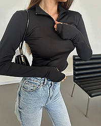 Жіночий базовий лонгслів весняний топ топ з трендовою блискавкою вирізом для пальчиків мікродайвінг VS