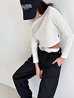 Женский базовый весенний прогулочный костюм двойка брюки карго плащевка и лонгслив с длинным рукавом рубчик VS