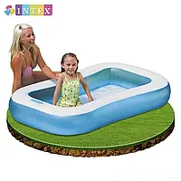 Детский виниловый надувной бассейн Intex, семейный прямоугольный надувной голубой бассейн на дачу
