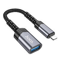 Переходник Hoco UA24 Lightning male to USB female 2.0 Metal gray