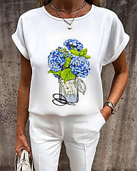Гарна жіноча легка блузка з яскравим літнім малюнком Rkr869