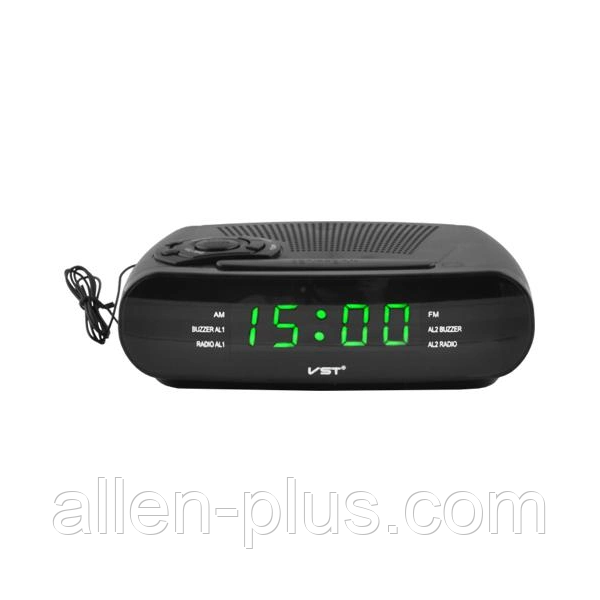 Годинник мережевий VST-906-2 зелений, радіо FM, 220V