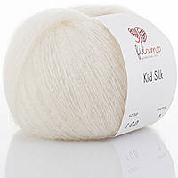 Filamo KID SILK 25 (ФІЛАМО КІД СІЛК 25) № 100 білий (Пряжа мохер з шовком, нитки для в'язання)