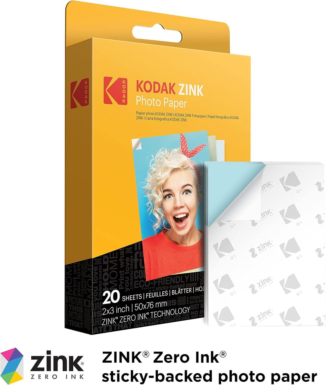 Фотопапір / Фотоплівка KODAK Printomatic ZINK Paper для миттєвого друку 2x3 дюйма 20 аркушів для Kodak Smile, Step, Printomatic