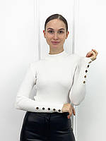 📌 Гольф жіночий в рубчик, з гудзиками на рукавах | Модна трикотажна кофта | Водолазка базова стильна