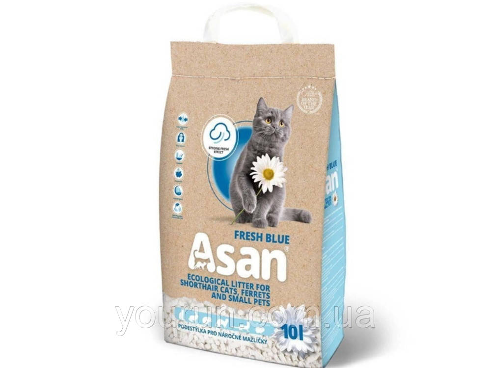Asan (Асан)Cat Fresh Blue - Еконаповнювач блакитний із целюлози для котів і гризунів, нейтралізатор запаху 10 л