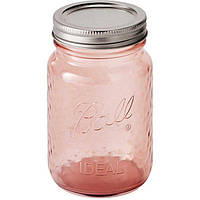 Банка Ball Mason Jar Vintage Made in USA 16oz (500мл) з кришкою, прозора, рожева