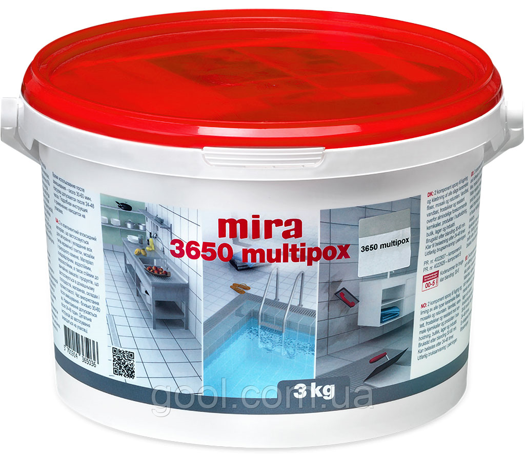 Затирка фуга Mira 3650 Multipox епоксидна колір срібло двокомпонентна для швів плитки та каменю фуга (Міра Мультіпокс) відро 3 кг