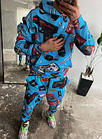 Мужской спортивный костюм с актуальным принтом (голубой) шикарный молодежный с капюшоном весна-лето skprin11