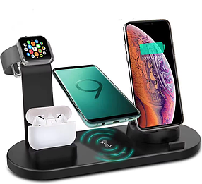 Бездротова зарядна станція 6 в 1 Wireless charger зарядний пристрій портативної техніки 15 W