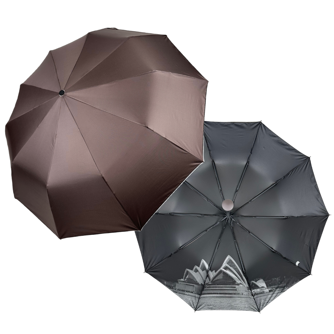 Жіноча парасолька напівавтомат на 10 спиць антивітер з принтом міст всередині від Bellissimo, коричневий, М 0628-1