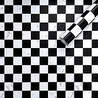 Пленка самоклейка универсальная в рулоне Мрамор Шахматная доска Рулон 10 м ширина 45 см Черный для мебели